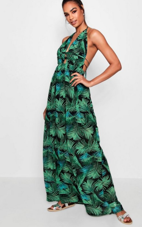 Boohoo Tall Plunge Front Palm Print Maxi Dress - $45 currently on sale for $22.50