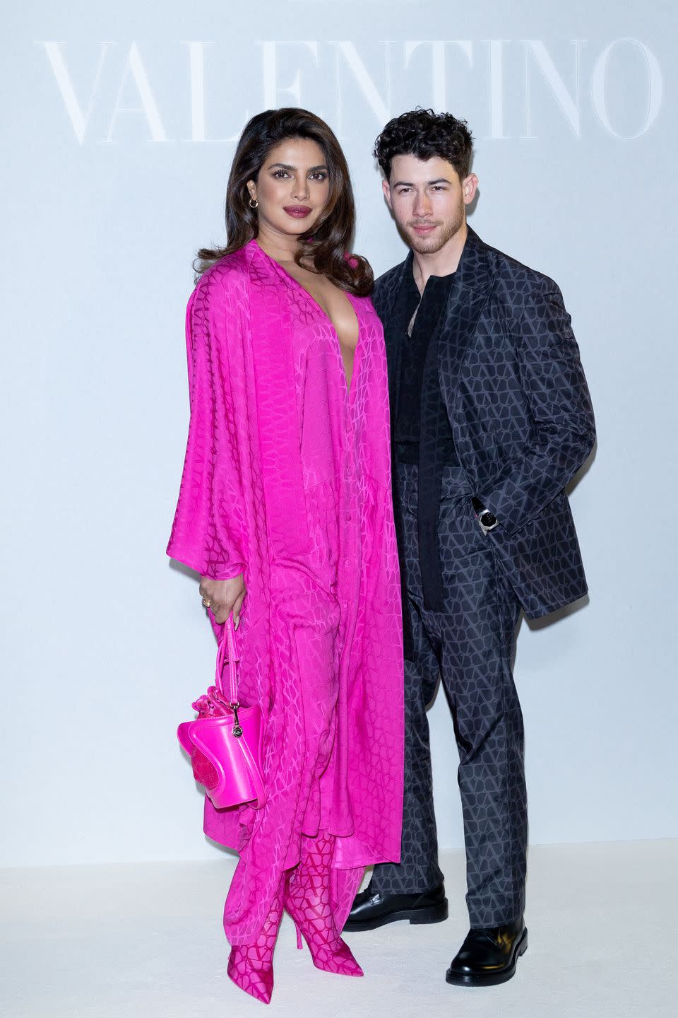 paris, france march 05 editorial use only for non editorial use please seek approval from fashion house l r priyanka chopra jonas and nick jonas attend the valentino womenswear fall winter 2023 2024 show as part of paris fashion week on march 05, 2023 in paris, france photo by marc piaseckiwireimage