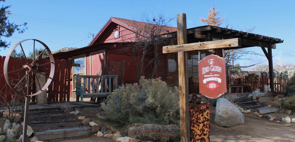 The Red Cabin, as seen on March 15, 2024. Tourists can lay their heads here for the night or many locations nearby, including a campground and hotel in walking distance to Main Street in PioneerTown.