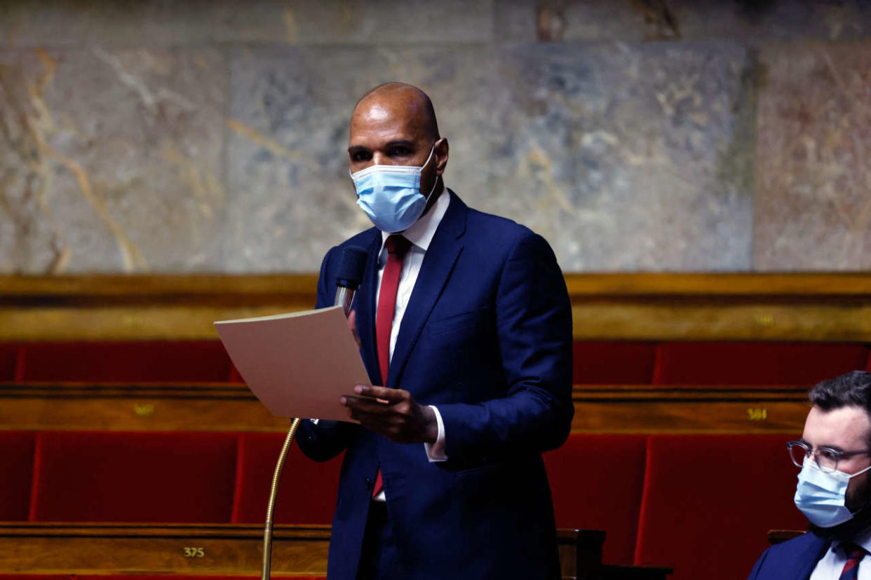 French MP Olivier Serva speaks during a session of questions to the government at The National Assembly in Paris on March 23, 2021. (Photo by Thomas SAMSON / AFP)