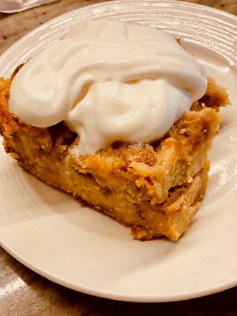 Add whipped cream or a scoop of ice cream to Mike King's homemade bread pudding.