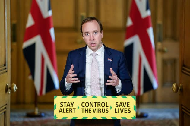 Health Secretary Matt Hancock speaks during a coronavirus media briefing in Downing Street, London