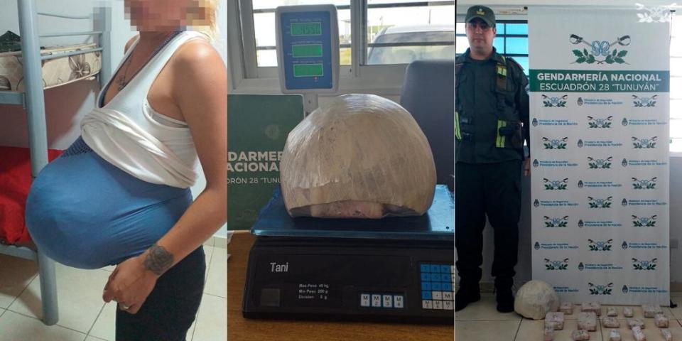 The woman allegedly tried to smuggle 15 cannabis bricks around her waist (Picture: Gendarmería Nacional/Twitter)