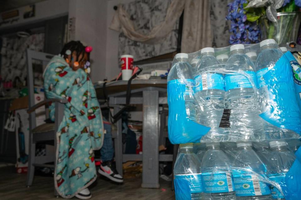 Some Cahokia Heights residents don’t trust their tap water. Resident Yvette Lyles keeps stacks of bottled water in the kitchen to drink and use in cooking for her family, including six grandchildren she babysits.