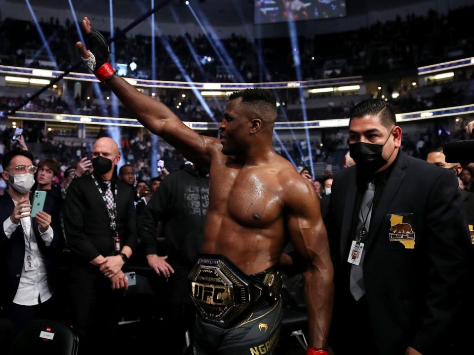 Ngannou after retaining his UFC title against Ciryl Gane in 2022 (Getty)