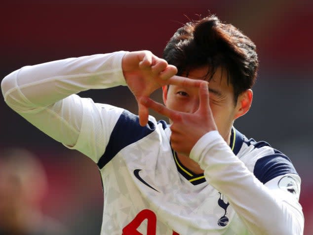 Son celebrates his second vs Southampton (Getty)