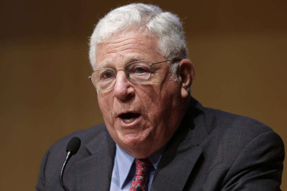 FILE - New York Lt. Gov. Richard Ravitch speaks during a meeting of the State Budget Crisis Task Force at the National Constitution Center in Philadelphia on June 25, 2013. Ravitch, a former lieutenant governor and longtime civic leader known for his role in steering New York City through the fiscal crisis of the 1970s and stabilizing its mass transit system in the 1980s, died Sunday, June 25, 2023, at a Manhattan hospital his wife, Kathleen Doyle confirme. He was 89. (AP Photo/Matt Rourke, File)