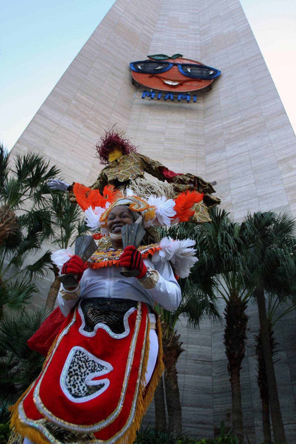 The 35-foot Big Orange is prepared on Tuesday, Dec. 29, 2009, to be raised and lit up over Miami for the 21st time on New Year’s Eve from the Hotel InterContinental Miami.