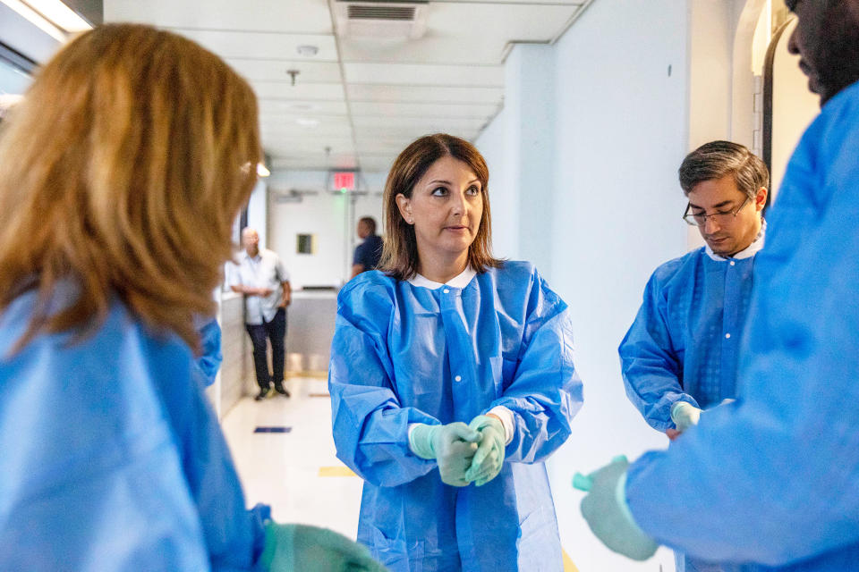 Dr. Mandy Cohen, the 20th Director of the Centers for Disease Control and Prevention, tours a laboratory training facility at the CDC main campus in Atlanta, on  July 20, 2023. (Alyssa Pointer for NBC News)