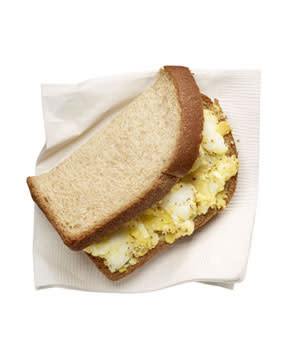 1 hard-cooked egg mashed with 1 teaspoon light mayonnaise plus a pinch of celery salt and 1 slice whole-wheat bread