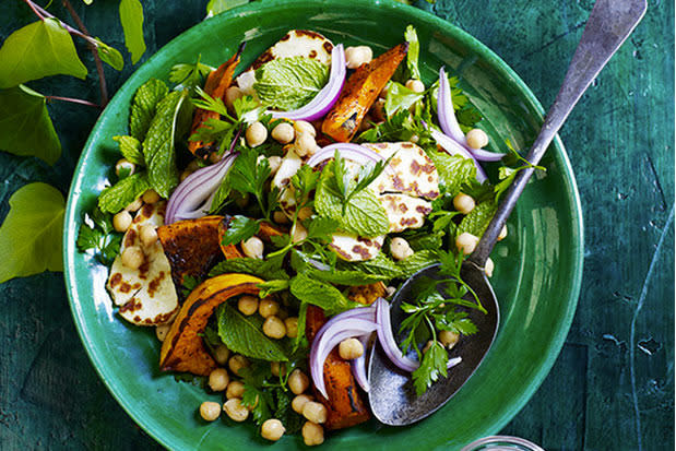 Haloumi with roast pumpkin, chickpeas and Middle Eastern dressing