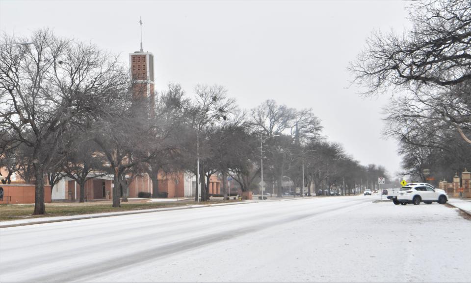 Taft Blvd in Wichita Falls - covered in sleet on Monday, January 30, 2023.