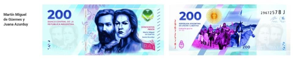 El billete de $200 tendrá las figuras de Martín Miguel de Güemes y de Juana Azurduy