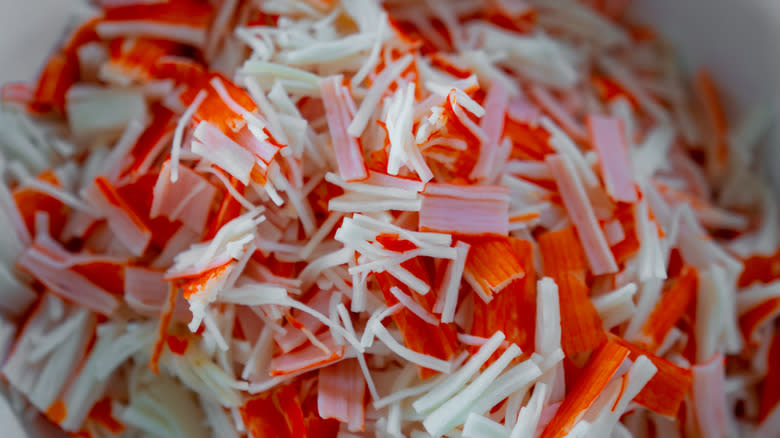 stack of imitation crab meat