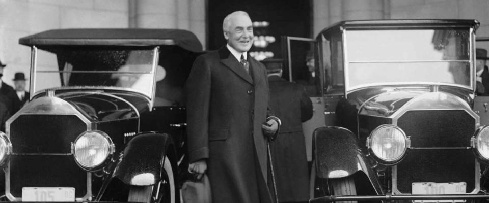 President Elect Warren Harding arriving at Union Station, Washington, D.C. March 3, 1921. He was inaugurated as 29th President of the U.S. on the following day.