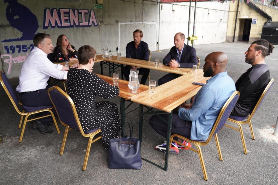 William and Peter Crouch take part in a discussion during the event at Dulwich Hamlet FC (Kirsty O’Connor/PA) (PA Wire)