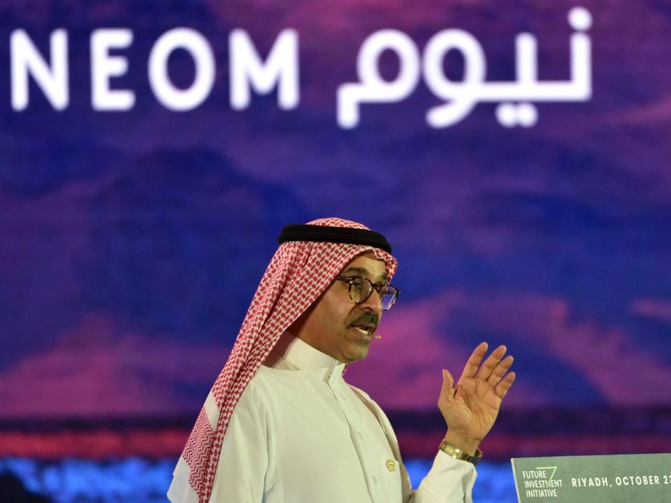 Saudi CEO of NEOM Nadhmi al-Nasr speaks during the last day of the Future Investment Initiative FII conference in the Saudi capital Riyadh on October 25, 2018. -