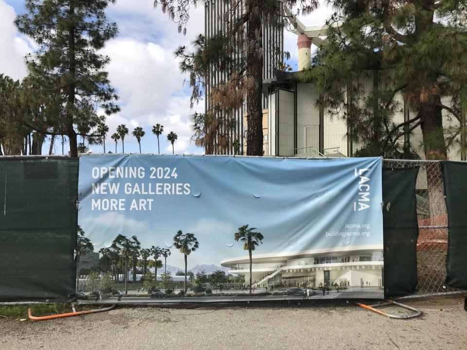 A banner advertising LACMA's Peter Zumthor building reads "New Galleries, More Art"