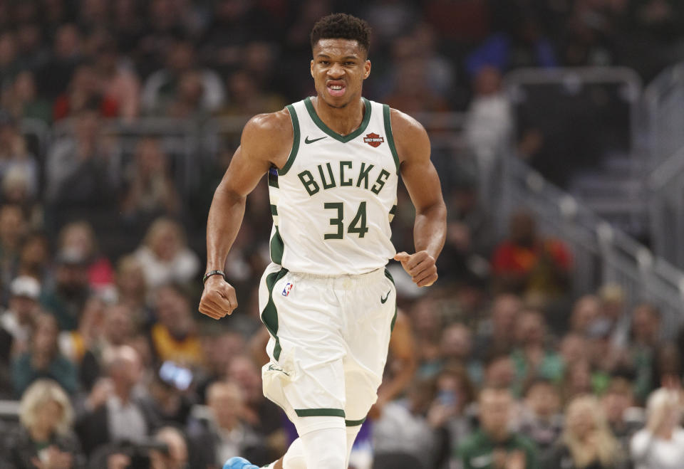 Giannis Antetokounmpo is showing no signs of ceding his MVP status. (Jeff Hanisch/USA Today)