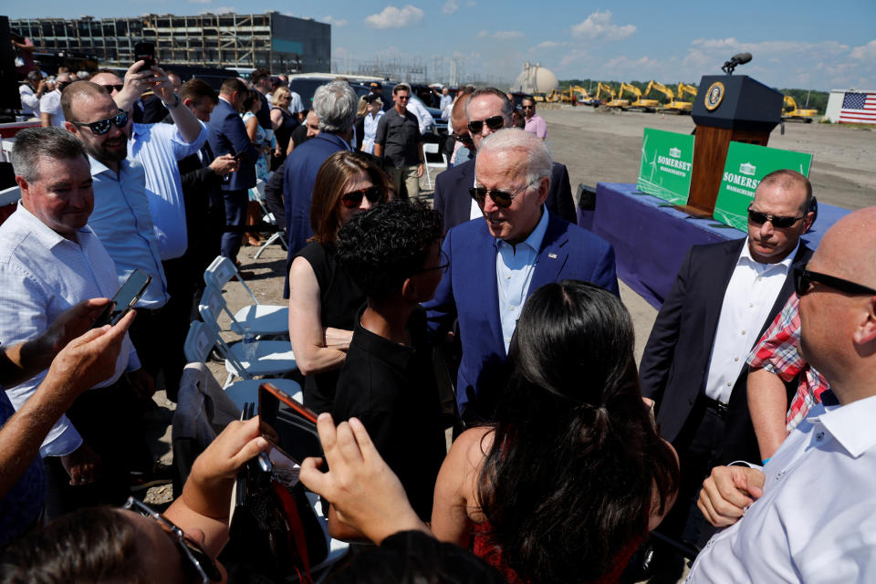 President Biden greets supporters after delivering remarks on climate change in Somerset, Mass., on Wednesday. 