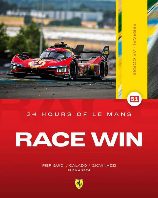 Ferrari 499P首度登上Le Mans 24小時耐力賽勇奪利曼100週年冠軍頭銜