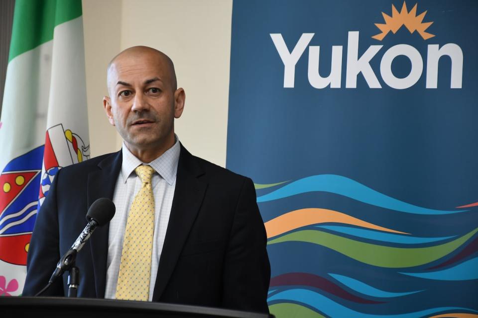 Yukon Premier Ranj Pillai speaks to media in Whitehorse on March 21, 2024.