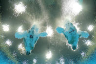 LONDON, ENGLAND - JULY 30: Ilya Zakharov (R) and Victor Minibaev of Russia compete during the Men's Synchronised 10m Platform Diving on Day 3 of the London 2012 Olympic Games at the Aquatics Centre on July 30, 2012 in London, England. (Photo by Adam Pretty/Getty Images)