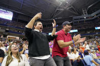 Fans cheer Jenson Brooksby, of the United States, in his match against Novak Djokovic, of Serbia, during the fourth round of the U.S. Open tennis championships, Monday, Sept. 6, 2021, in New York. (AP Photo/John Minchillo)