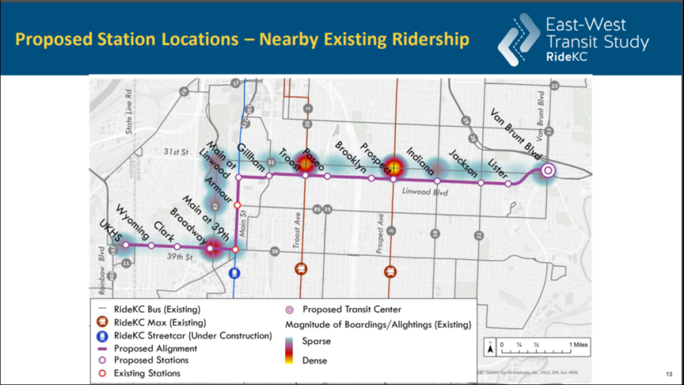 A screenshot of the proposed East-West KC Streetcar route. Kansas City Area Transportation Authority
