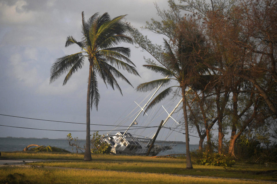 <p>A damaged boat is shown in the aftermath of Hurricane Irma, Sept. 11, 2017, in the Florida Keys. (Photo: Matt McClain/The Washington Post via AP, Pool) </p>
