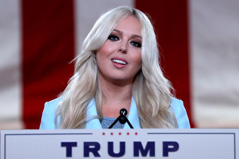 WASHINGTON, DC - AUGUST 25: Tiffany Trump, daughter of President Donald Trump, pre-records her address to the Republican National Convention inside an empty Mellon Auditorium August 25, 2020 in Washington, DC. The novel coronavirus pandemic has forced the Republican Party to move away from an in-person convention to a televised format, similar to the Democratic Party's convention a week earlier. (Photo by Chip Somodevilla/Getty Images)