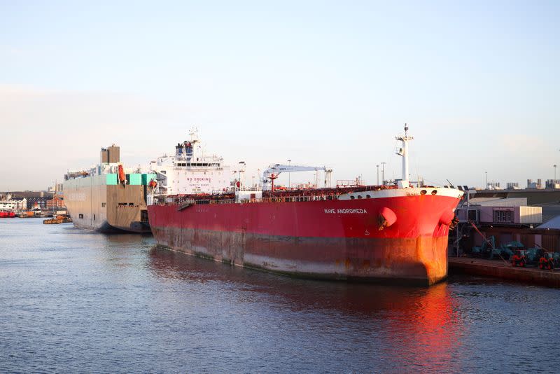 Liberia-flagged oil tanker Nave Andromeda is seen at Southampton Docks