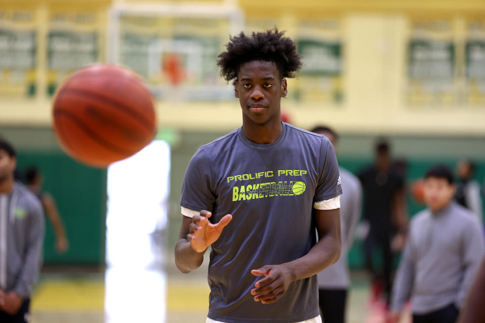 NAPA, CALIFORNIA – FEBRUARY 25: AJ Dybantsa #3 of Prolific Prep of Napa Christian warms up before their game against Accelerated Prep at Napa Valley College on February 25, 2024 in Napa, California.  Dybantsa is rated as the number one player in the United States for the Class of 2025 after being reclassified from the Class of 2026. (Photo by Ezra Shaw/Getty Images)