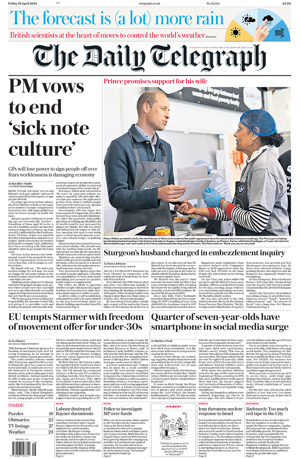 The headline in the Telegraph reads: "PM vows to end 'sick note culture'".