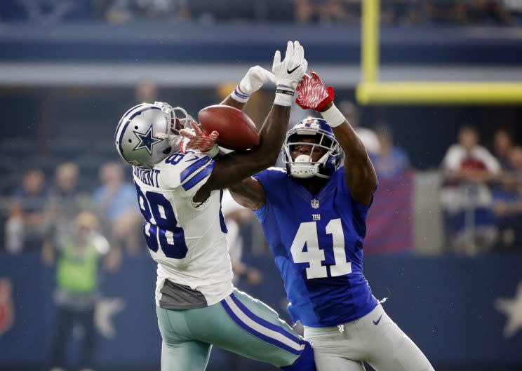 The Giants kept close tabs on Dez Bryant, holding him to one catch for 8 yards. (AP) 