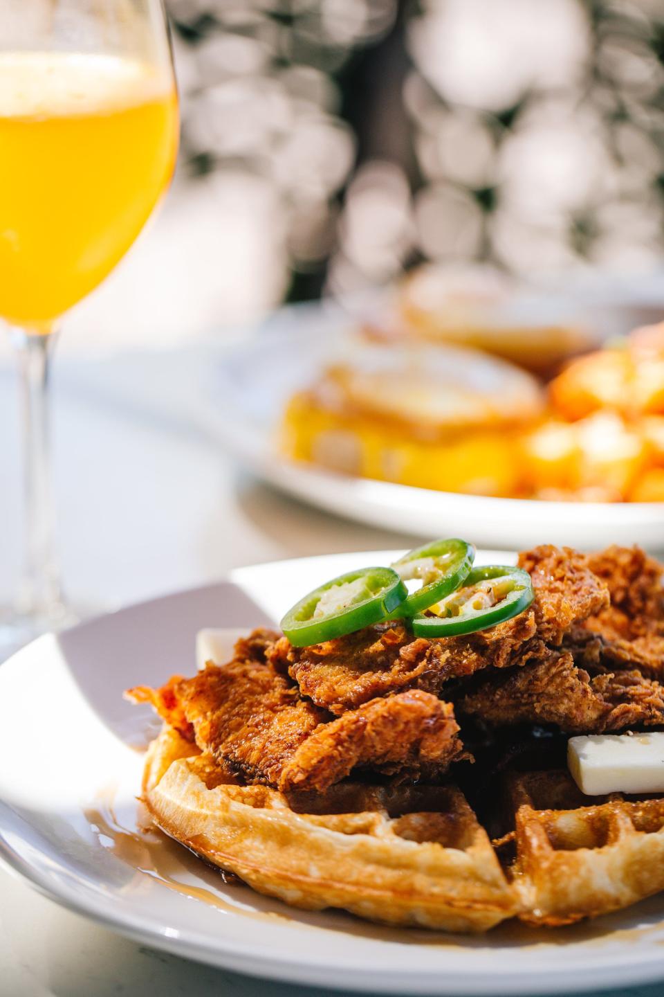 The spicy chicken & waffles at Thirsty Lion Gastropub.