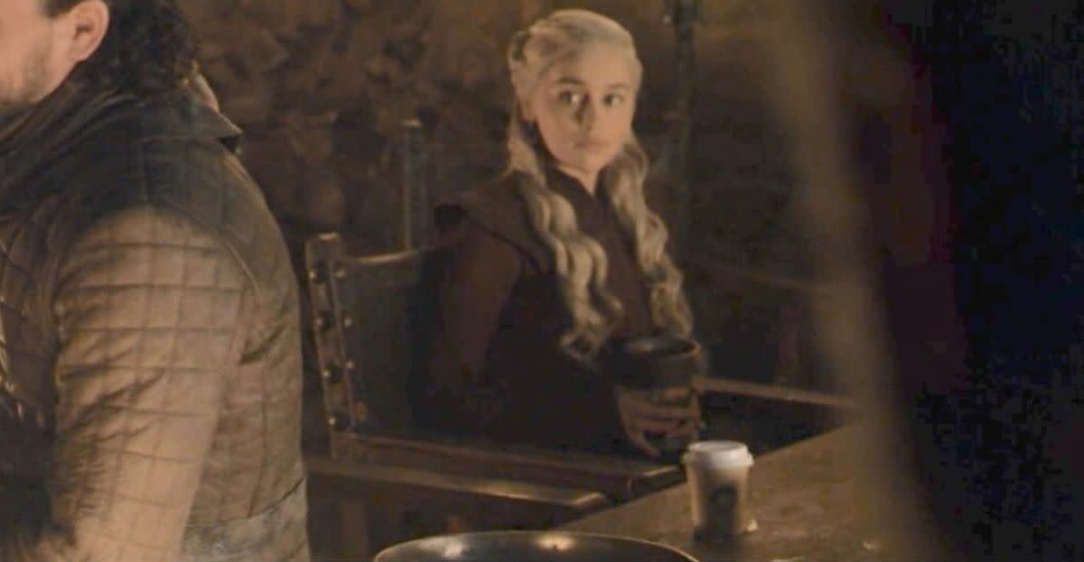 The cup of coffee was seen on the table in front of Daenerys during the latest episode of Game of Thrones (Photo: HBO)