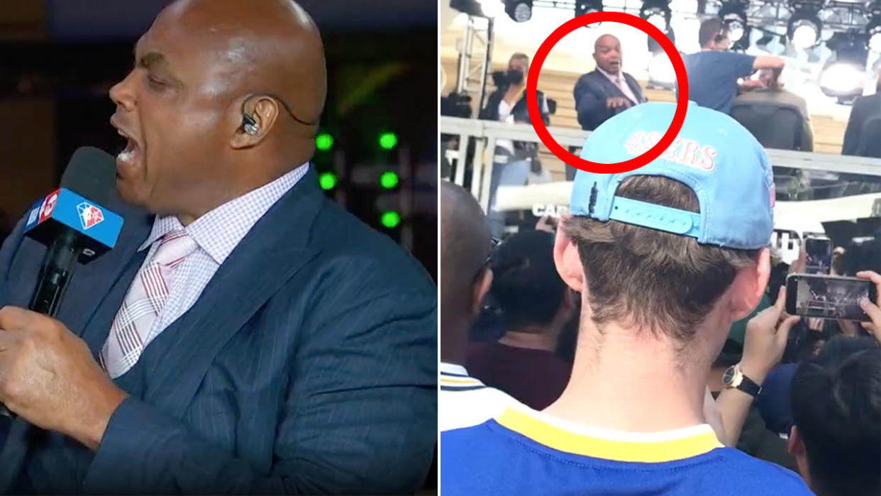 Charles Barkley was caught making a vulgar remark to Golden State Warriors fans, who have been taking delight in taunting the NBA legend. Pic: TNT