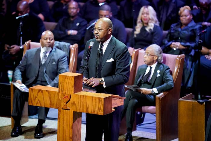 The Rev. Dr. Keith Norman speaks during the funeral service.
