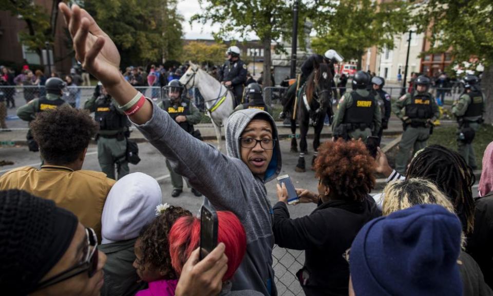 Counter-protesters demonstrate against a ‘White Lives Matter’ rally in Murfreesboro, Tennessee. 