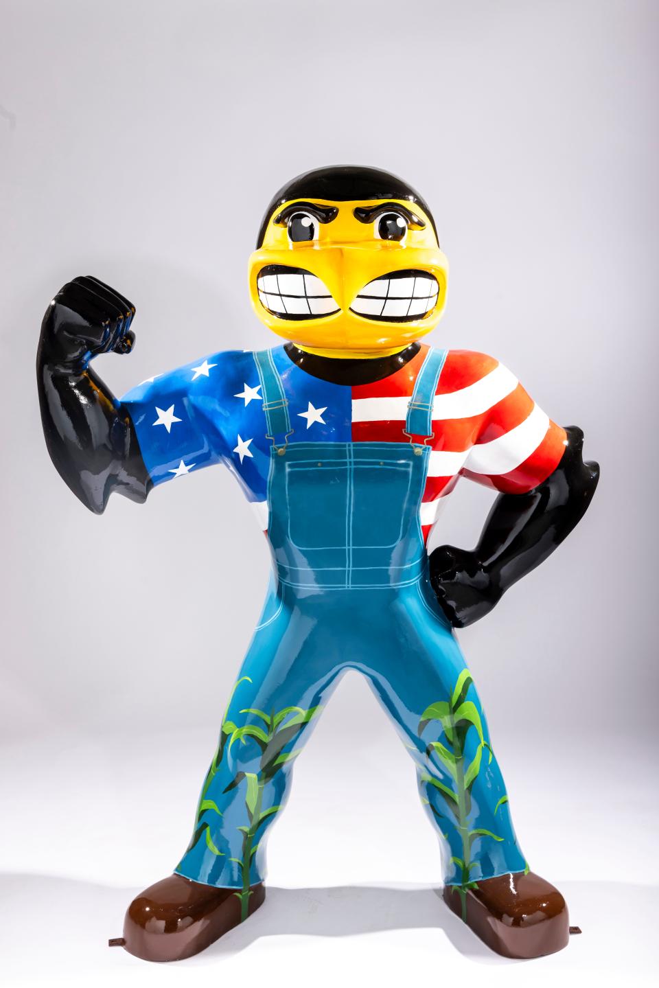 Knee High by 4th of July, Herky on Parade III statue by artist Julia DeValk, sponsored by City of Tiffin is seen photographed, Thursday, Feb. 15, 2024, in studio in Coralville, Iowa.