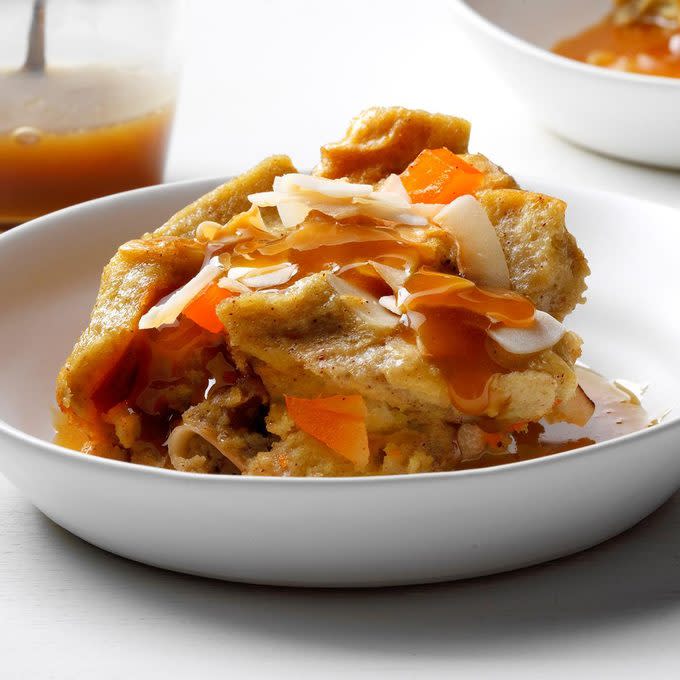 Coconut Mango Bread Pudding with Rum Sauce