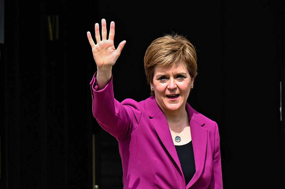 Scottish First Minister Nicola Sturgeon arrives back at Bute House after the SNP won a historic fourth term in government on May 09, 2021 in Edinburgh, Scotland.<span class="copyright">Photo by Jeff J Mitchell/Getty Images</span>