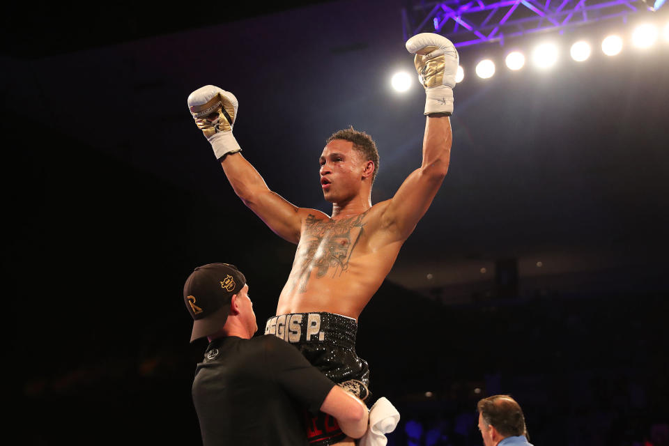 NEW ORLEANS, LA - JULY 14:  Regis Prograis celebrates after defeating Juan Jose Velasco during their WBC Diamond Super Lightweight Title boxing match at the UNO Lakefront Arena on July 14, 2018 in New Orleans, Louisiana.  (Photo by Alex Menendez/Getty Images)