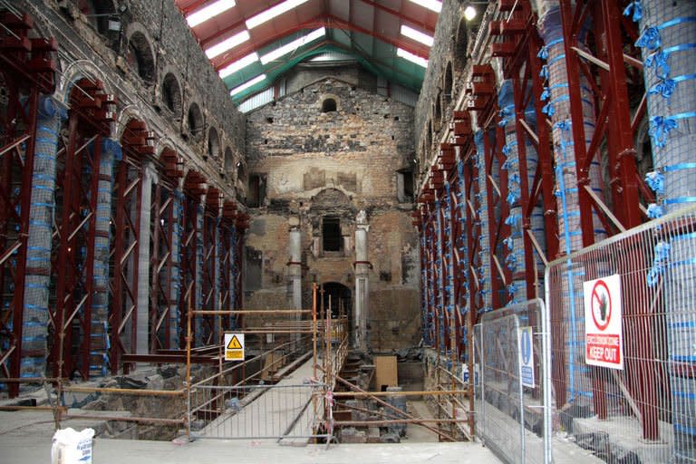 Scaffolding and working materials are seen inside St Mel's Cathedral in the town of Longford in Ireland that was gutted in a fire on Christmas day in 2009. It is believed to be the largest church restoration project in Western Europe, with hopes high that it will be completed in time to hold midnight mass there on Christmas Eve 2014