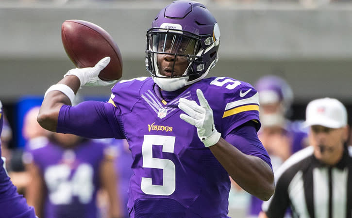 Minnesota Vikings quarterback Teddy Bridgewater throws the ball during the first quarter in a preseason game against the San Diego Chargers at U.S. Bank Stadium.