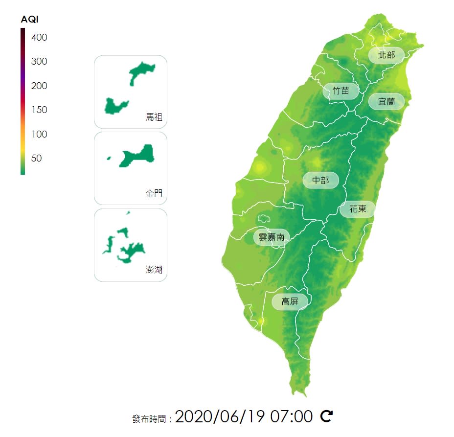 今日空氣品質觀測圖。（圖／翻攝自環保署）