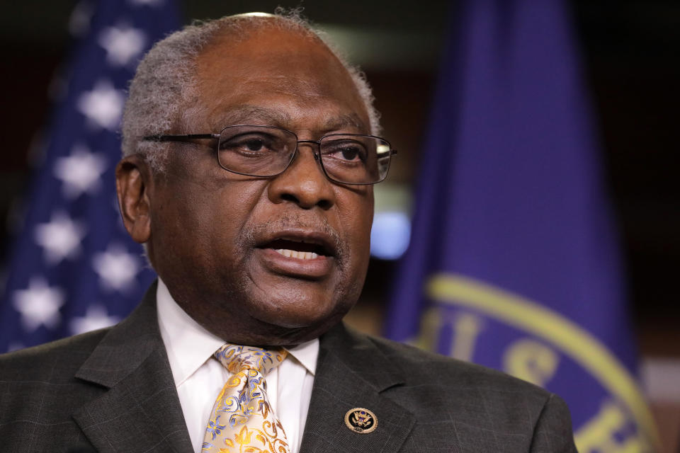 House Majority Whip James Clyburn answers reporters' questions during a news conference at the U.S. Capitol April 30, 2020, in Washington. / Credit: Chip Somodevilla/Getty Images