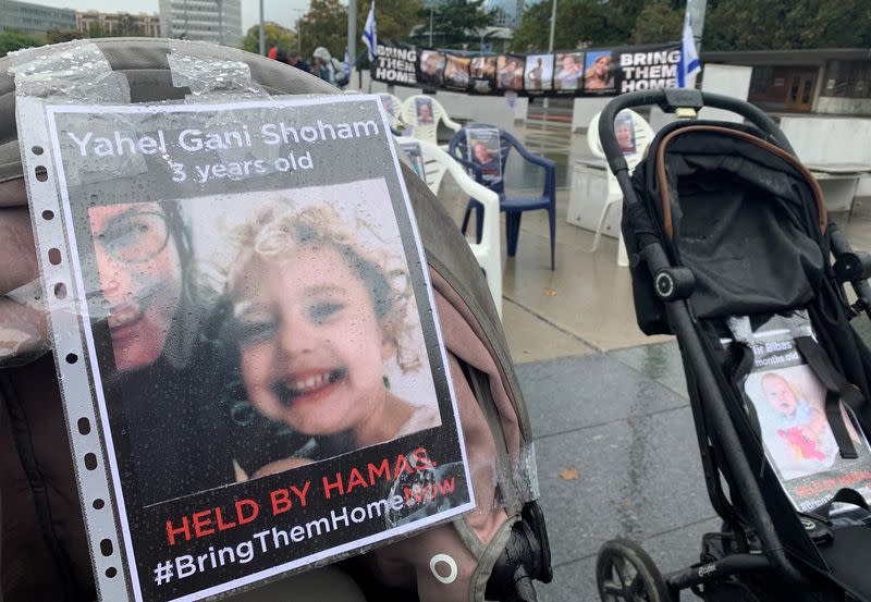 Empty chairs symbolise Hamas' Israeli hostages outside UN in Geneva