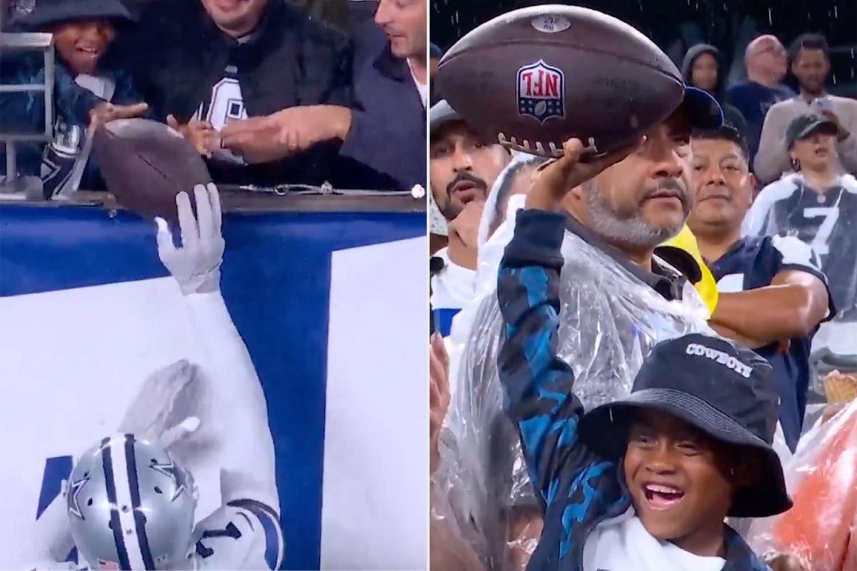 Trevon Diggs Passes Turnover Football to Son Aaiden, 6½, in Cute Moment  During Cowboys Season Opener